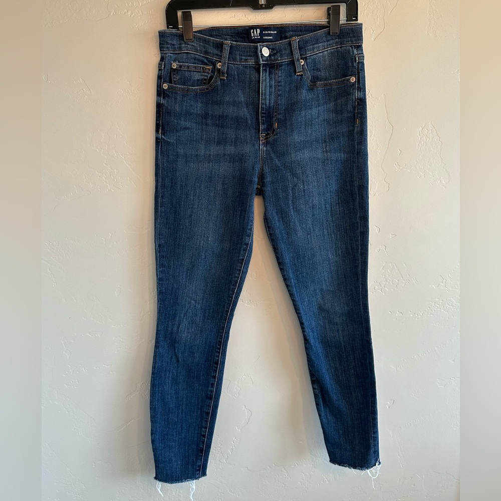 Gap Jeans High Rise Denim Legging Dark Indigo Stretch Jeans Raw Hem SZ 2/26